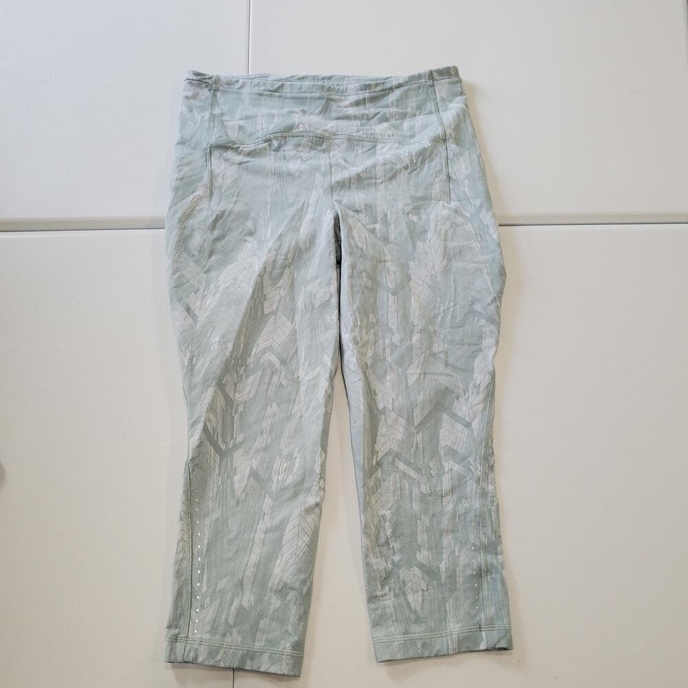 Lululemon Swift Speed HR Crop legging Womens 12 Green Gray Geometric Print - Picture 1 of 9